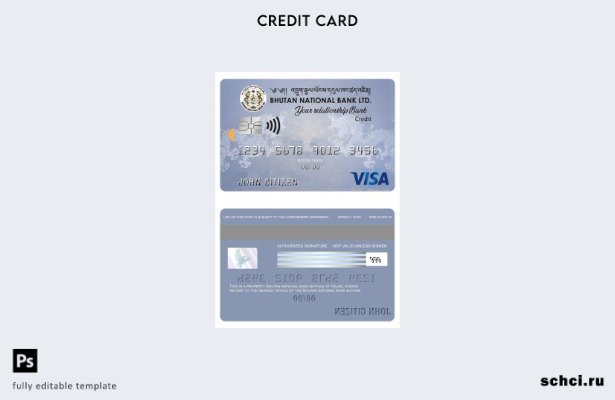 цифровая загрузка шаблона кредитной карты Visa Национального банка Бутана LTD